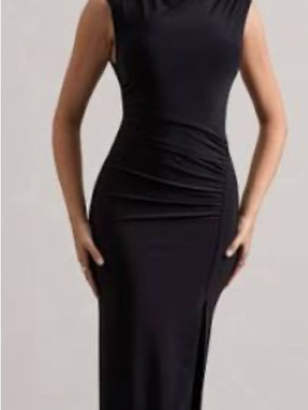 Anthropologies, Elegant Black Sleeveless Ruched Maxi Dress